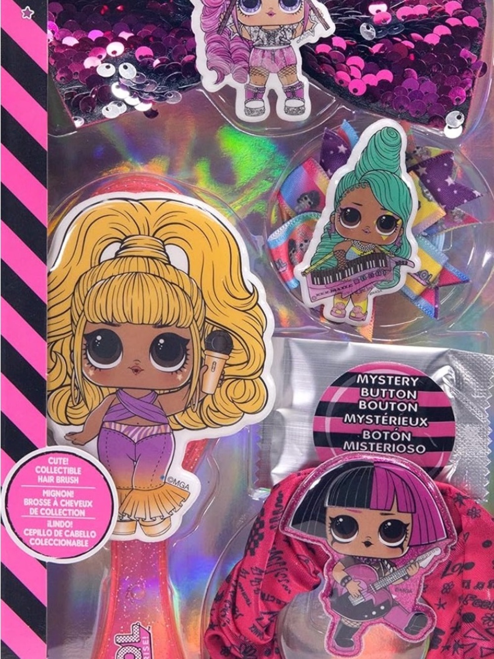 L.O.L. Surprise! Pink & Purple Sequin Doll Hair Brush and Party Accessories Set